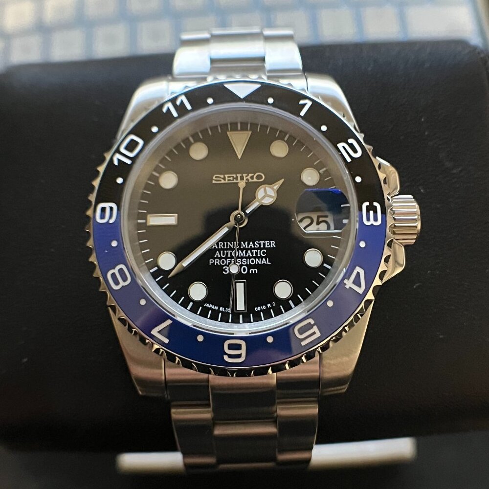 Seiko Mod blue/black marine master automatic watch